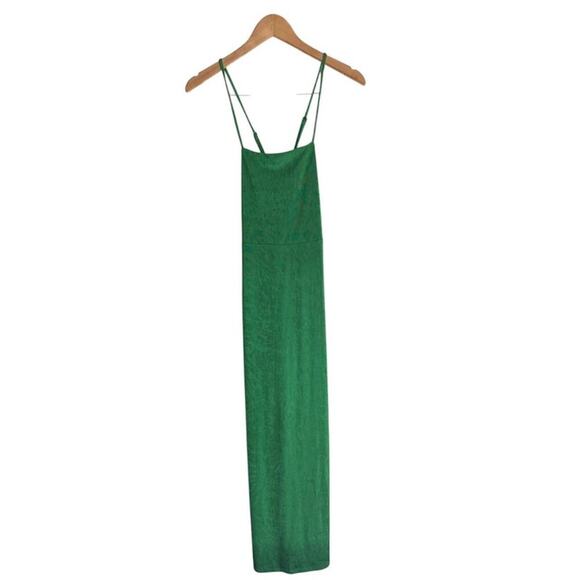 Lace Up Back Fitted GreenY2K Maxi Bodycon Slip Dress Womens Size S Sexy - Picture 2 of 6